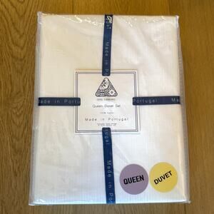 Alda Texteis Fine Linen Portugal White Textured Cotton Queen Duvet Cover Set 3pc